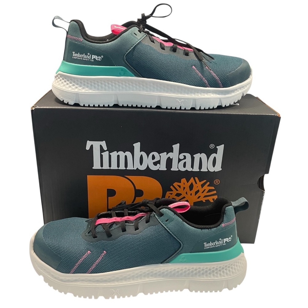Timberland Pro Setra Tennis Shoe 9.5 M Women’s NIB Teal Pink Safety Toe Flex
